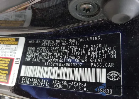 2019 Toyota Avalon Hybrid Limited from USA, damaged, VIN 4T1B21FB3KU010207